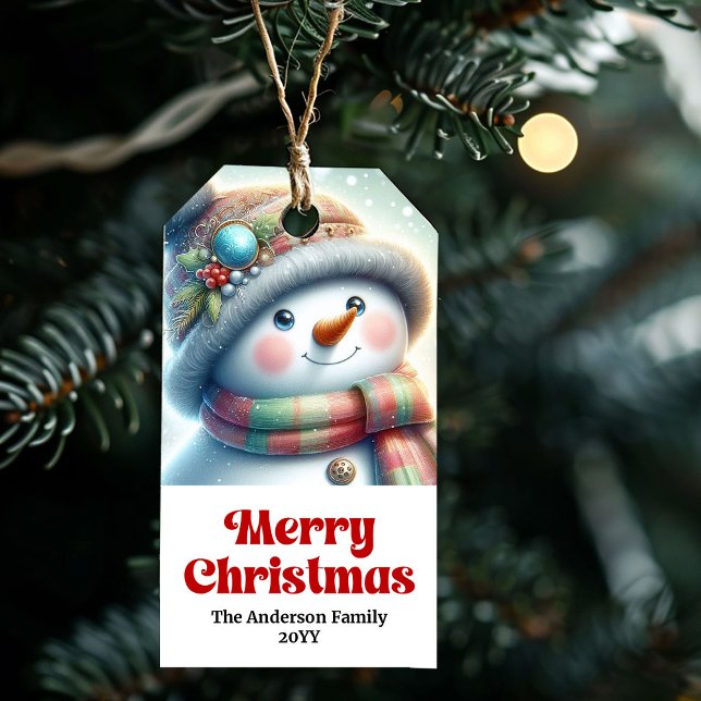 Elegant Snömannen Barn Presentkort Personlig jul Presentetikett (Heartwarming Snowman Personalized Christmas gift tag)