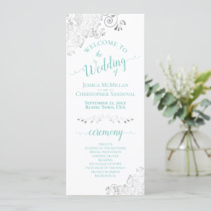 Elegant Snöre Aqua Teal på den vita Bröllop Program