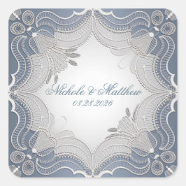 Elegant Snöre Bröllop på blå övertoning Fyrkantigt Klistermärke