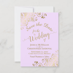 Elegant Snöre Filigree vid Lilac Lila Bröllop Spara Datumet