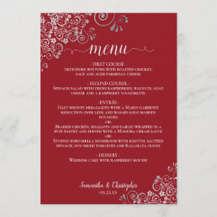 Elegant Snöre Frills vid Crimson Red Bröllop Meny