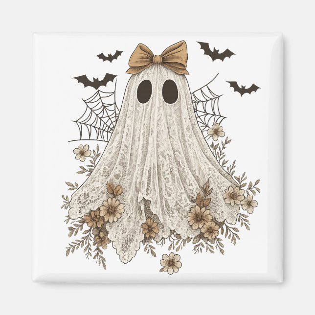 Elegant Snöre Ghost med Bow | Blommigt Ghost Magnet (Framsidan)