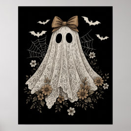 Elegant Snöre Ghost med Bow | Blommigt Ghost Poster