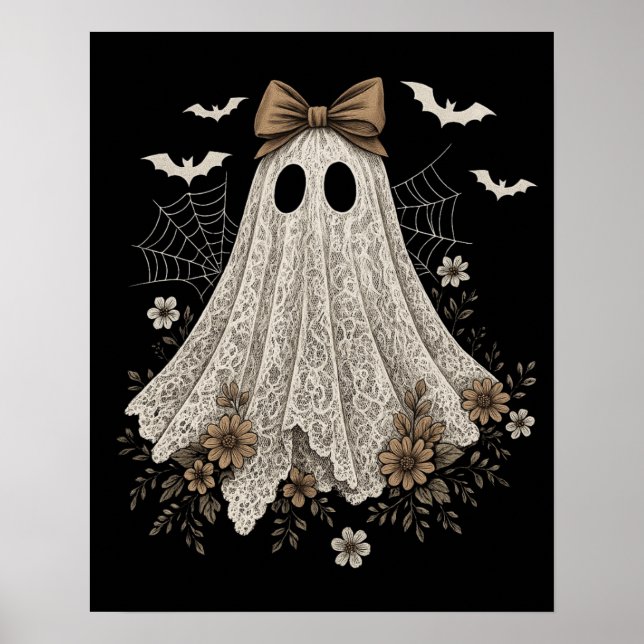Elegant Snöre Ghost med Bow | Blommigt Ghost Poster (Framsidan)
