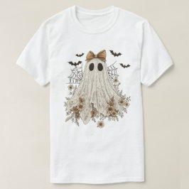 Elegant Snöre Ghost med Bow | Blommigt Ghost T Shirt