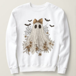 Elegant Snöre Ghost med Bow | Blommigt Ghost T Shirt