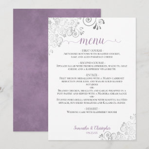 Elegant Snöre Lavender om vita Bröllop Meny