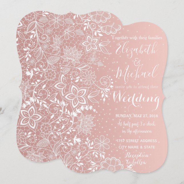 Elegant snöre och konfektyrteckningar i bröllop inbjudningar (Fram/baksida)