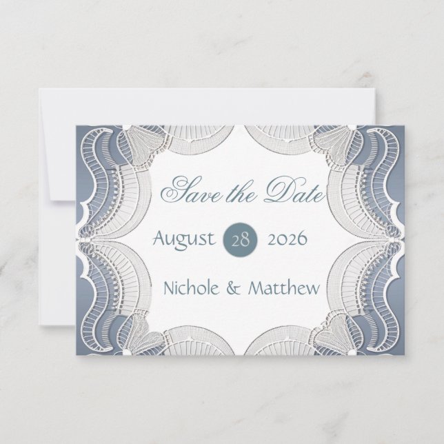 Elegant Snöre på blått Bröllop spara datum-kort (Framsida)