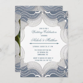 Elegant Snöre på foto av blå Bröllop Firande Inbjudningar