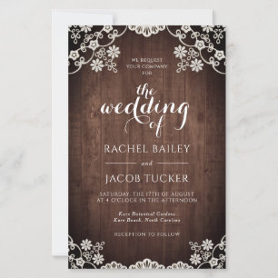 Elegant Snöre Rustic Mörk Wood Wedding bjudande in