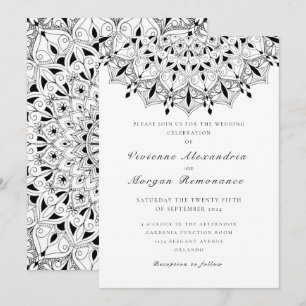 Elegant snöre svartvit mandala bröllop inbjudningar