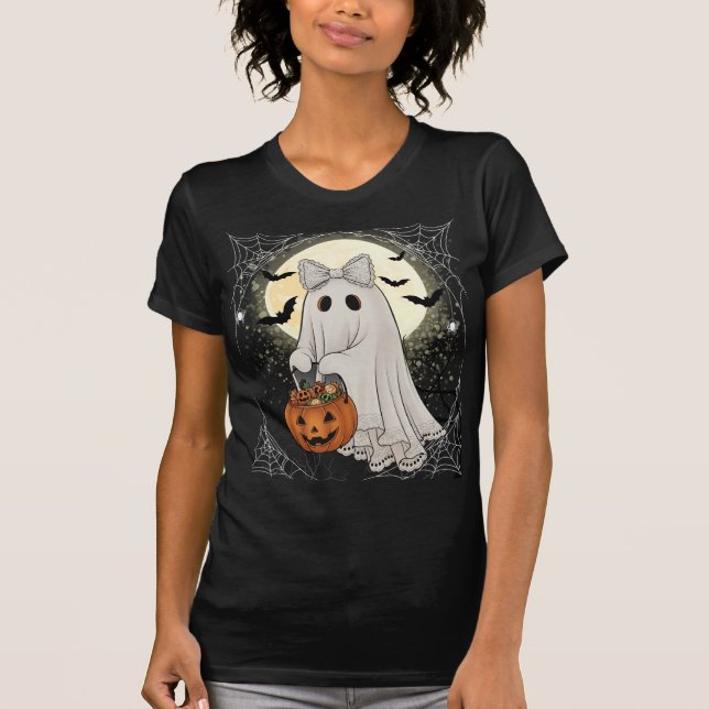 Elegant Snöre Trick-or-Treat Ghost T Shirt (Framsida)