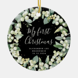 Elegant Snowberry Baby Första julfoto Julgransprydnad Keramik