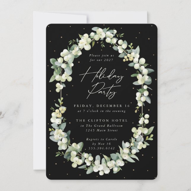 Elegant Snowberry+Eucalyptus Ram Julfest Inbjudningar (Framsida)