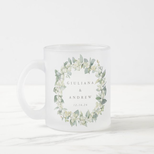 Elegant Snowberry+Eucalyptus Utandning Bröllop Frostad Glasmugg (Vänster)