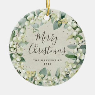 Elegant Snowberry God jul Family Photo Julgransprydnad Keramik