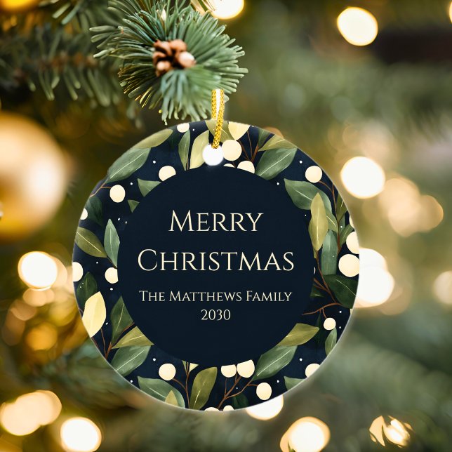 Elegant Snowberry-julfoto Julgransprydnad Keramik (Elegant Snowberry Christmas Photo Ceramic Ornament
)