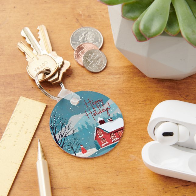 Elegant Snowfall Festive Glad helg Circle Nyckelring (Skrivbord)