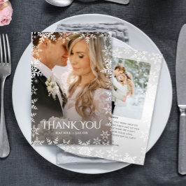 Elegant Snowflake 2-Photo Winter Wedding Thank You Tack Kort