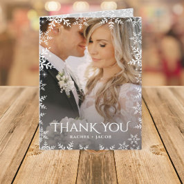 Elegant Snowflake 2-Photo Winter Wedding Thank You Tack Kort