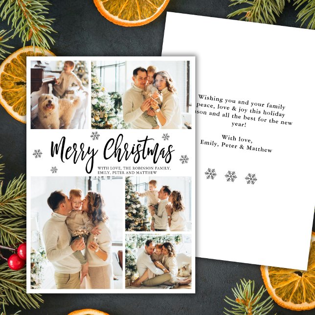 Elegant Snowflake 5 Photo Collage Christmas    Julkort (Skapare uppladdad)
