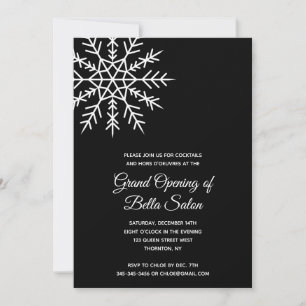 Elegant Snowflake Black Helgdag Grand Open Inbjudningar