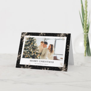 Elegant Snowflake Black Photo God jul Card Helgkort