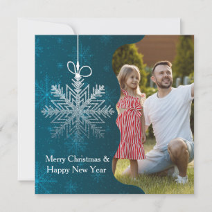 Elegant Snowflake Blue Silver Bild jul Julkort