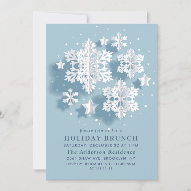 Elegant Snowflake CHRISTMAS HELGDAG BRUNCH Inbjudningar (Framsida)
