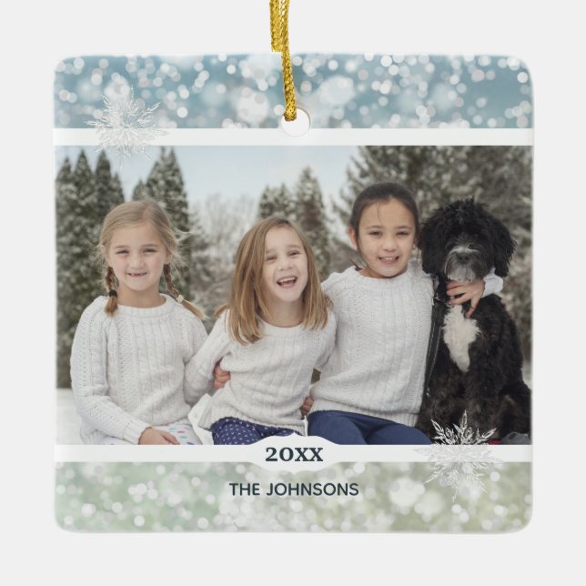 Elegant Snowflake Crystal Bokeh Julgransprydnad Keramik (Framsida)