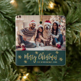 Elegant Snowflake Grönt och Guld Photo jul Julgransprydnad Keramik