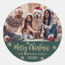 Elegant Snowflake Grönt och Guld Photo jul