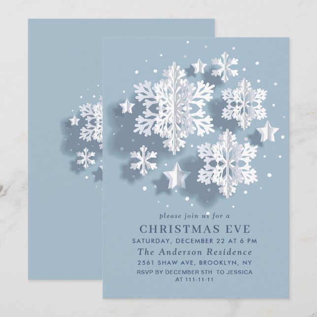 Elegant Snowflake Helgdag CHRISTMAS KVÄLL Inbjudningar (Fram/baksida)