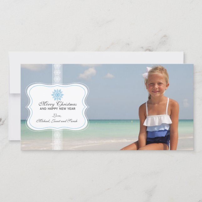 Elegant Snowflake-julfotoport Julkort (Framsida)