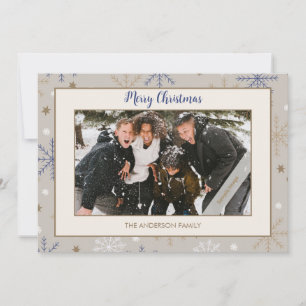 Elegant Snowflake Mönster Beige Family Photo Julkort