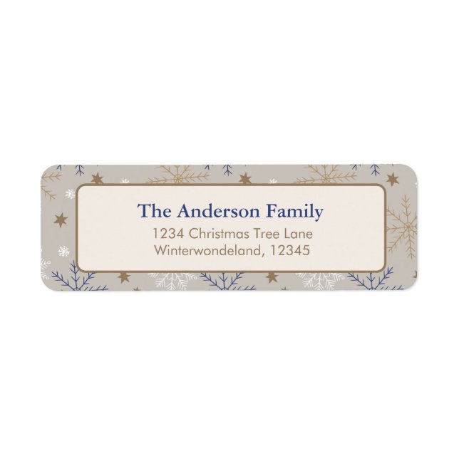Elegant Snowflake Pattern Beige Returadress Etikett (Framsidan)