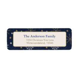 Elegant Snowflake Pattern Dark Blue Returadress Etikett
