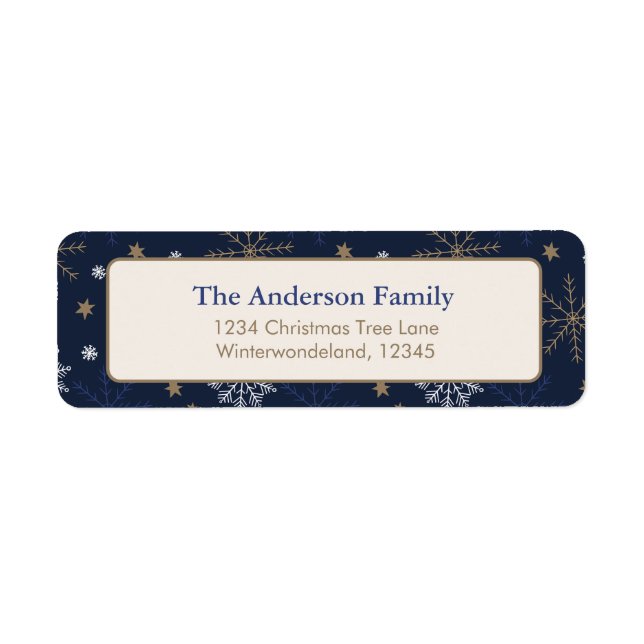 Elegant Snowflake Pattern  Dark Blue Returadress Etikett (Framsidan)