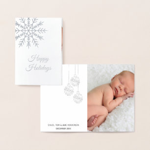 Elegant Snowflake Photo Helgdag Card Silver Foil Folierat Kort