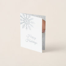 Elegant Snowflake Photo Helgdag Card Silver Foil