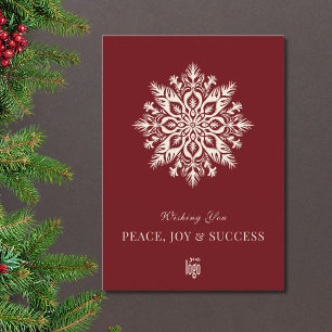 Elegant Snowflake Red Modern Corporate Julkort