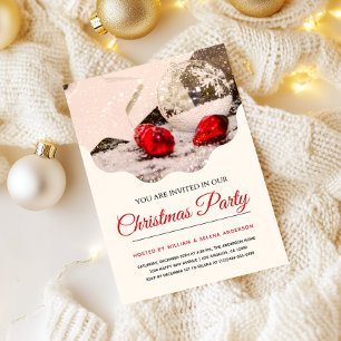 Elegant Snowflake & Red Ornament jul Party Inbjudningar