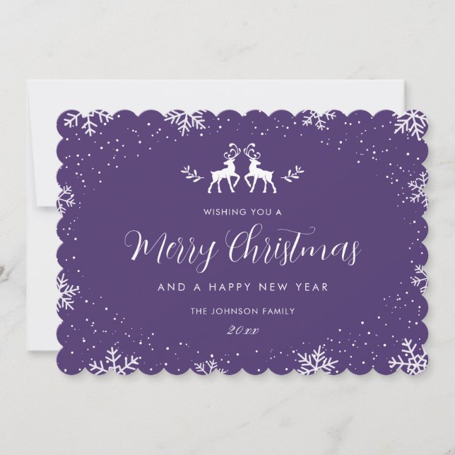 Elegant Snowflake Reindeer Christmas New Year Holi Julkort (Framsida)