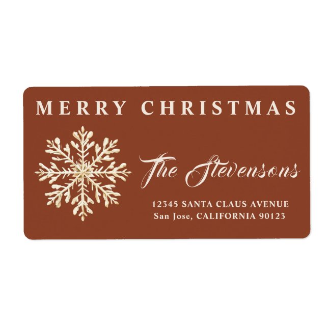 Elegant Snowflake Terracotta Returadress Fraktsedel (Framsidan)