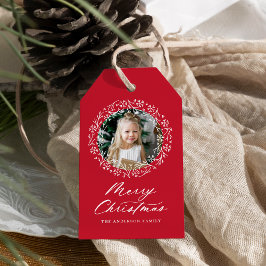 Elegant Snowflake WAN Red Helgdag Photo Presentetikett