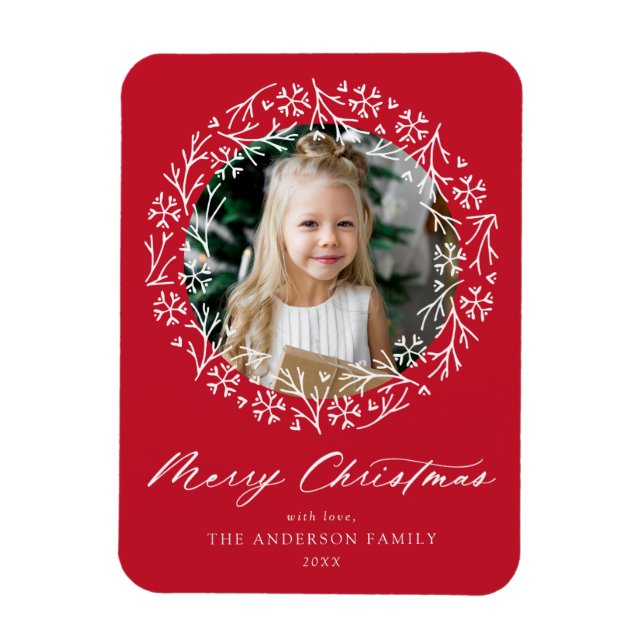 Elegant Snowflake WANAN Red Photo Magnet (Vertikal)