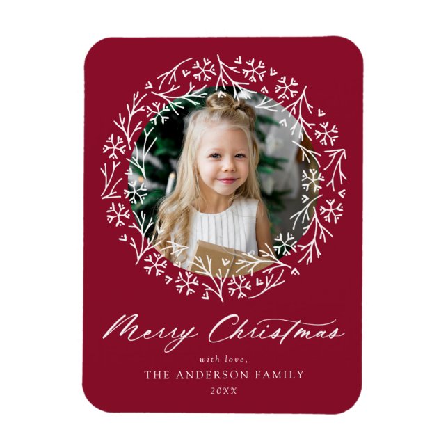 Elegant Snowflake Wandean Cranberry Photo Magnet (Vertikal)