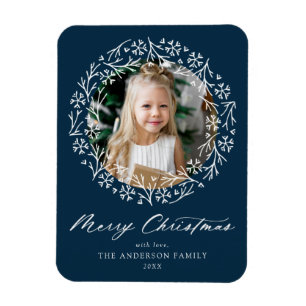 Elegant Snowflake Wandean Navy Photo Magnet