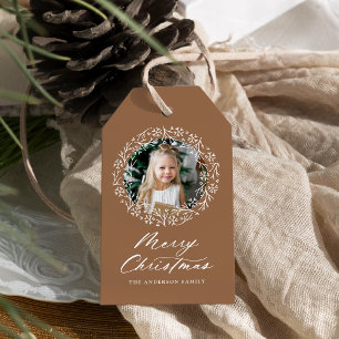 Elegant Snowflake Wandeertea Helgdag Foto Presentetikett
